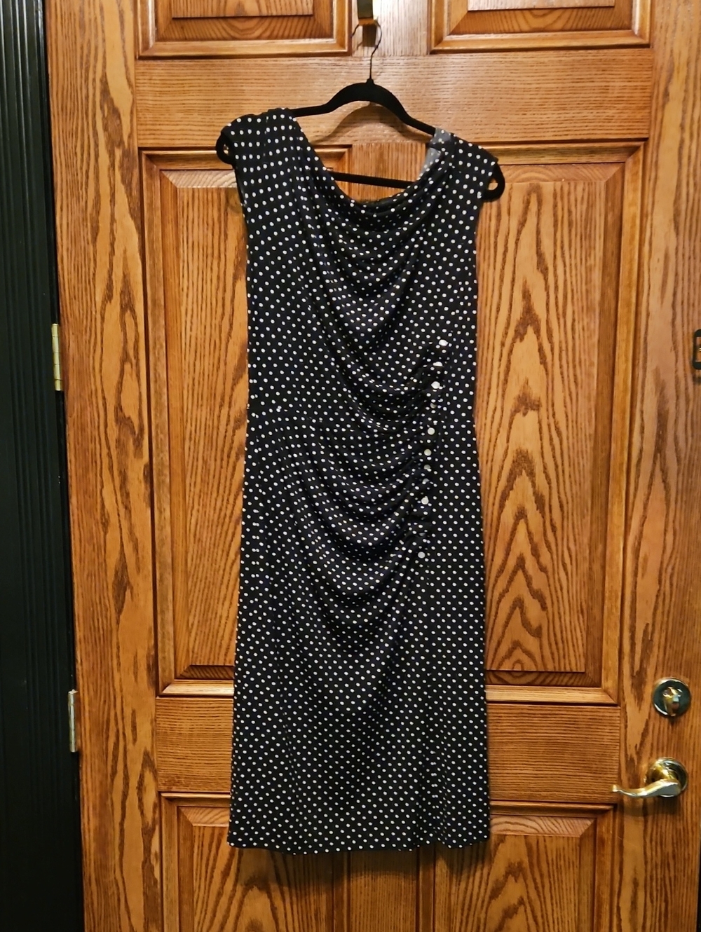 White House Black Market Black Midi Dress with White Polka Dots